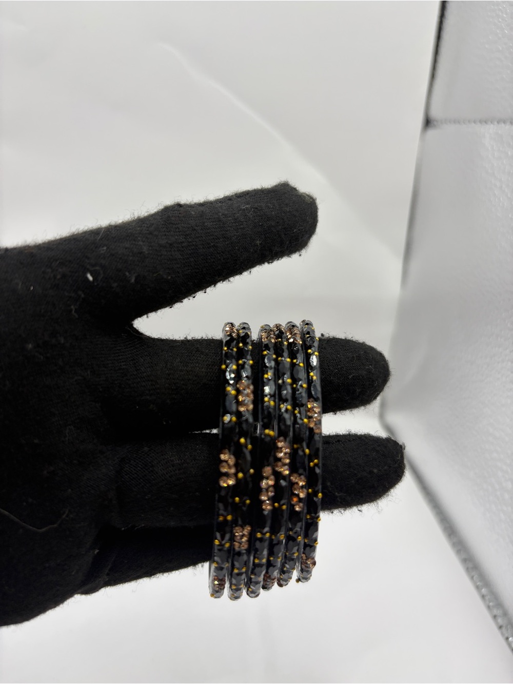 Black Beaded Stackable Bangle Bracelets - Women Jewelry